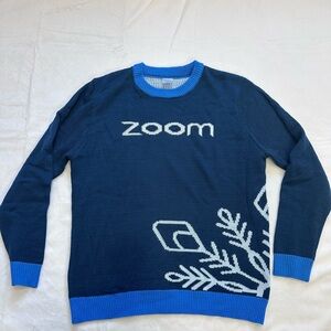 Men’s Crew Neck Sweater Zoom Meeting Logo Navy And Light Blue Sz XL Snowflake